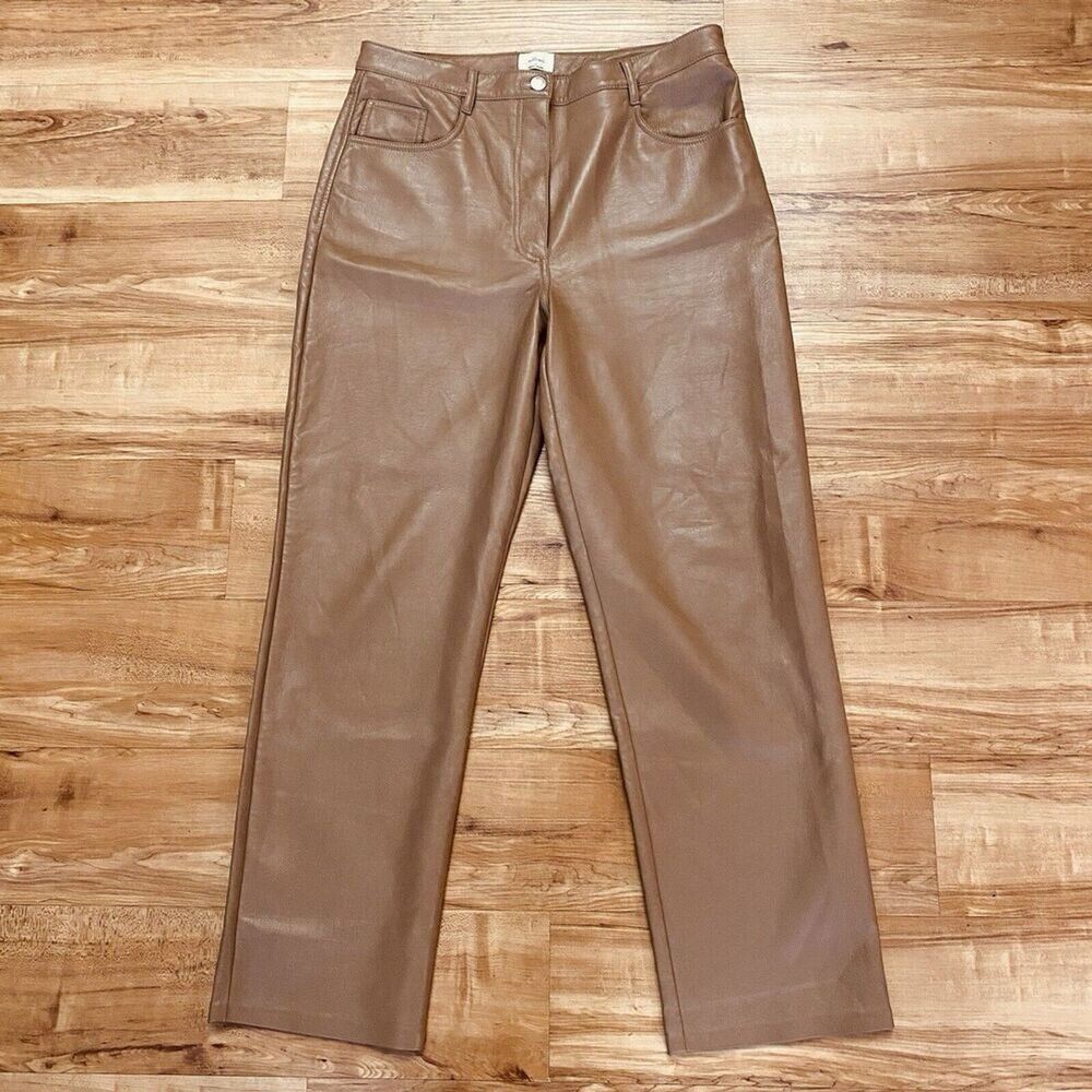 ARITZIA 12 Wilfred Tan Melina Vegan Leather Straight Leg High Rise Edgy Pants